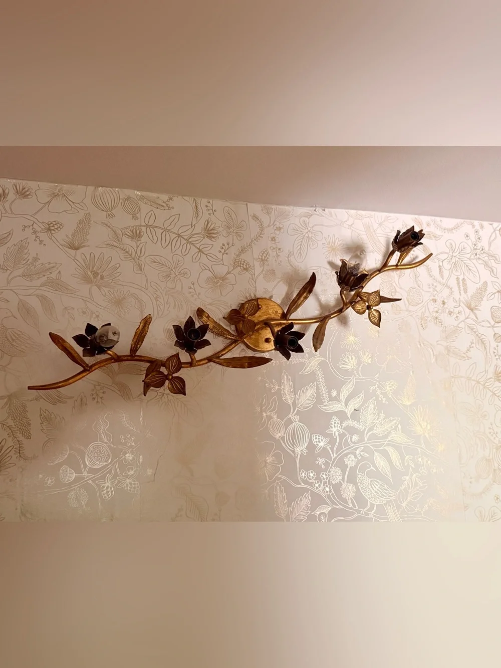 Gold tone Vintage finish Floral Design Wall Sconce Approx 33” x 6”-- 5 lights